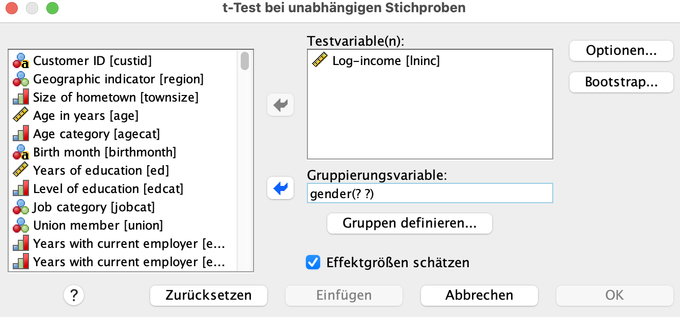 t-Test für unabhängige Stichproben in SPSS t-Test für unabhängige Stichproben in SPSS
