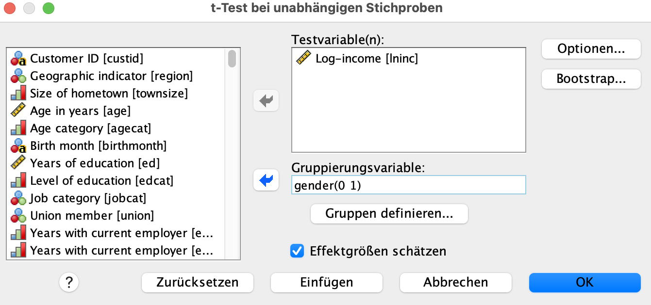 t-Test für unabhängige Stichproben in SPSS t-Test für unabhängige Stichproben in SPSS