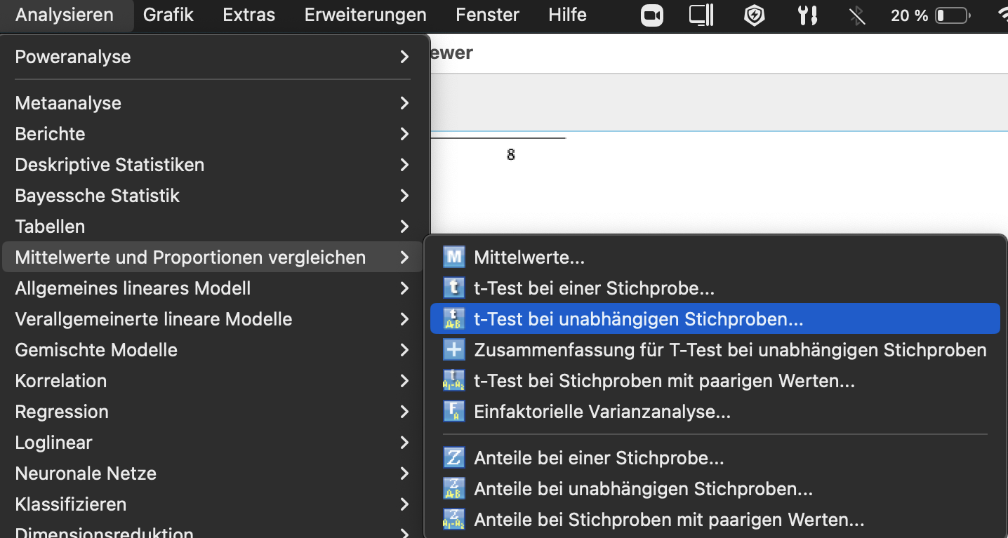 t-Test für unabhängige Stichproben in SPSS t-Test für unabhängige Stichproben in SPSS