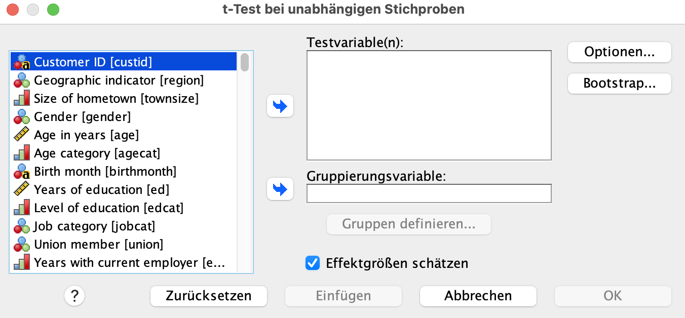 t-Test für unabhängige Stichproben in SPSS t-Test für unabhängige Stichproben in SPSS