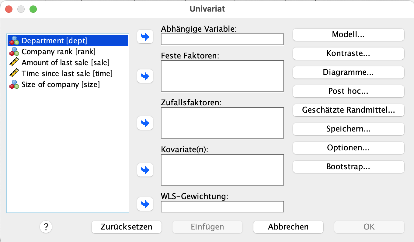 Varianzanalyse (ANOVA) in SPSS Varianzanalyse (ANOVA) in SPSS