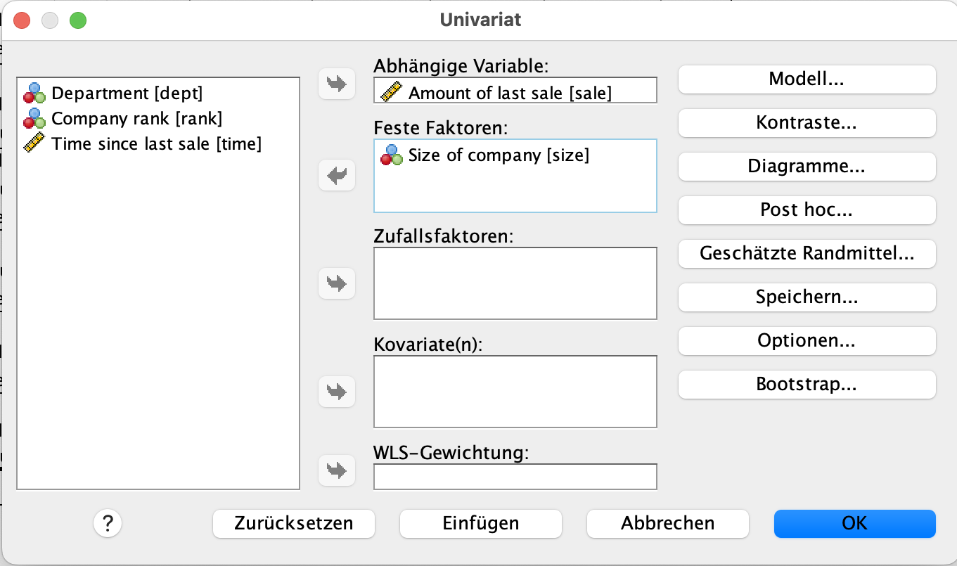 Varianzanalyse (ANOVA) in SPSS Varianzanalyse (ANOVA) in SPSS