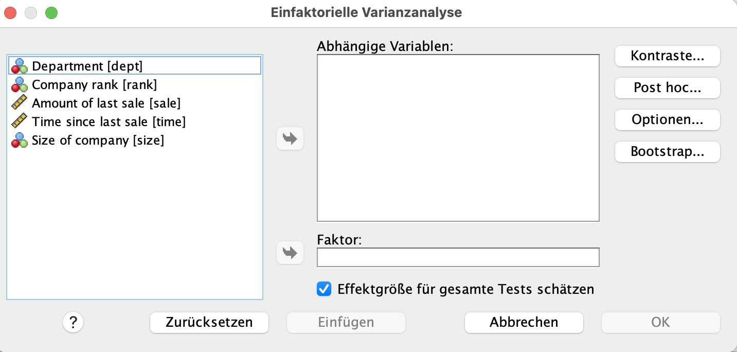 Varianzanalyse (ANOVA) in SPSS Varianzanalyse (ANOVA) in SPSS