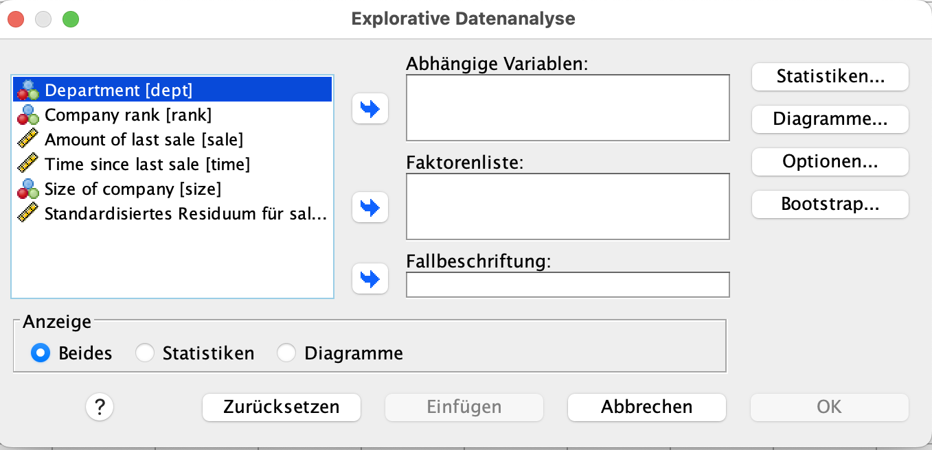 Varianzanalyse (ANOVA) in SPSS Varianzanalyse (ANOVA) in SPSS