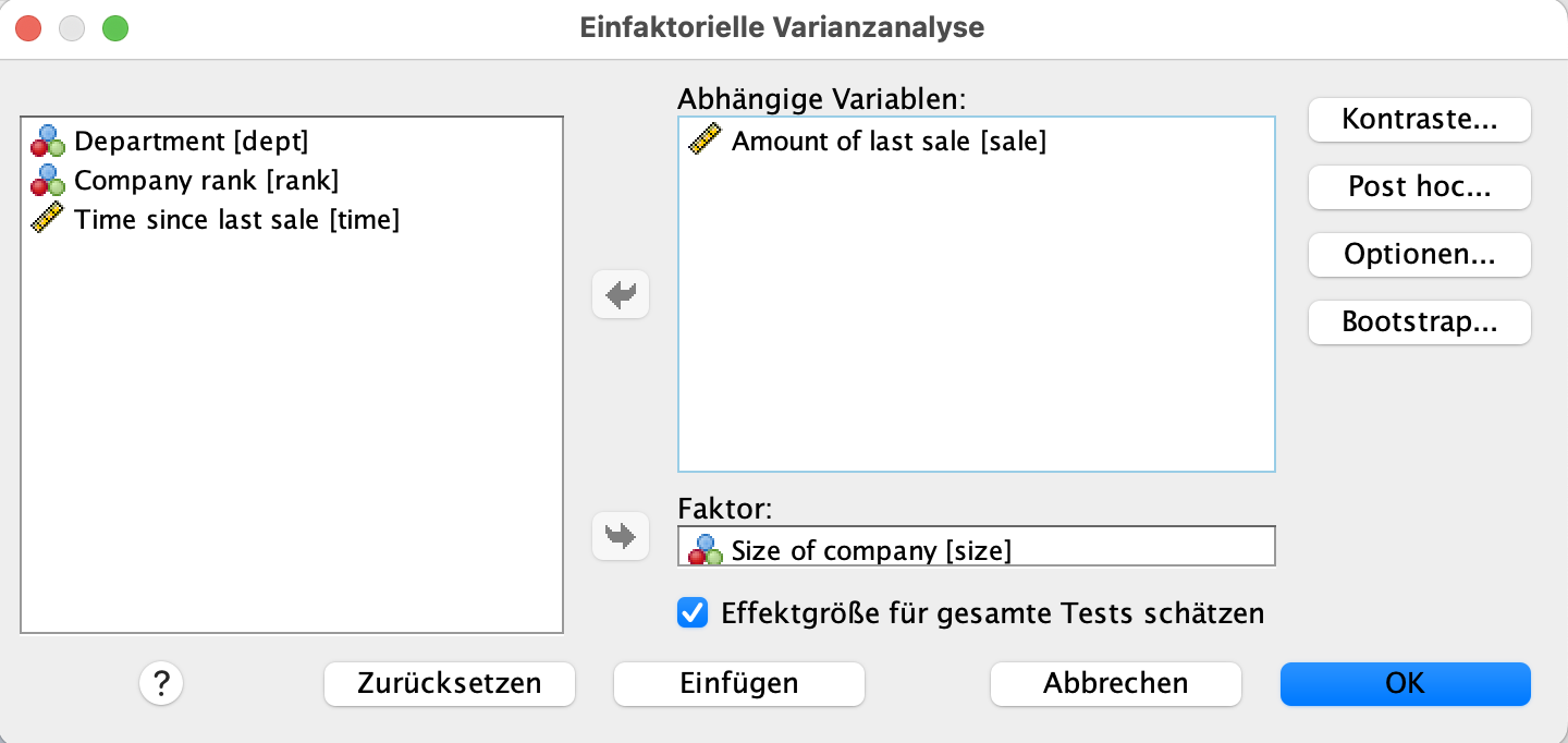 Varianzanalyse (ANOVA) in SPSS Varianzanalyse (ANOVA) in SPSS