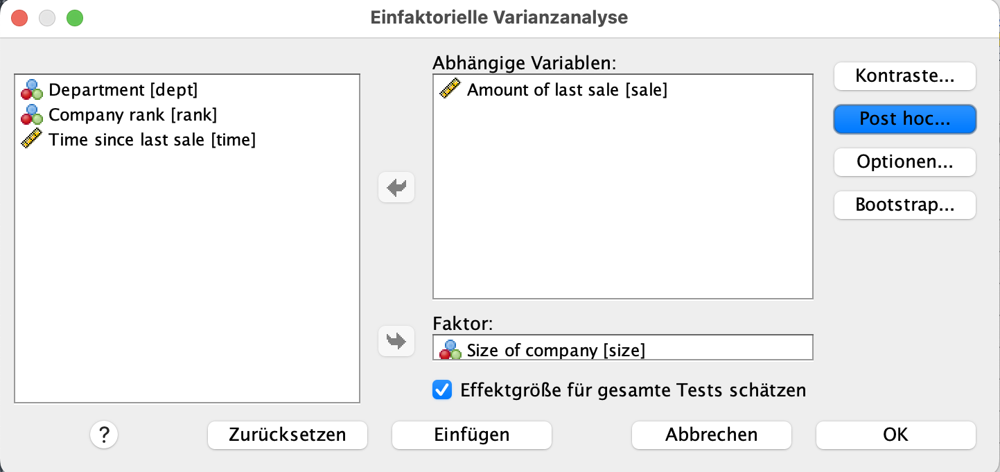 Varianzanalyse (ANOVA) in SPSS Varianzanalyse (ANOVA) in SPSS