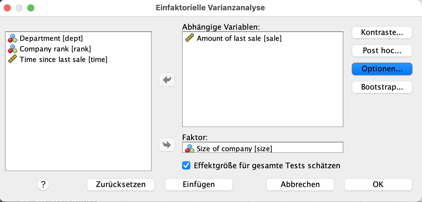 Varianzanalyse (ANOVA) in SPSS Varianzanalyse (ANOVA) in SPSS